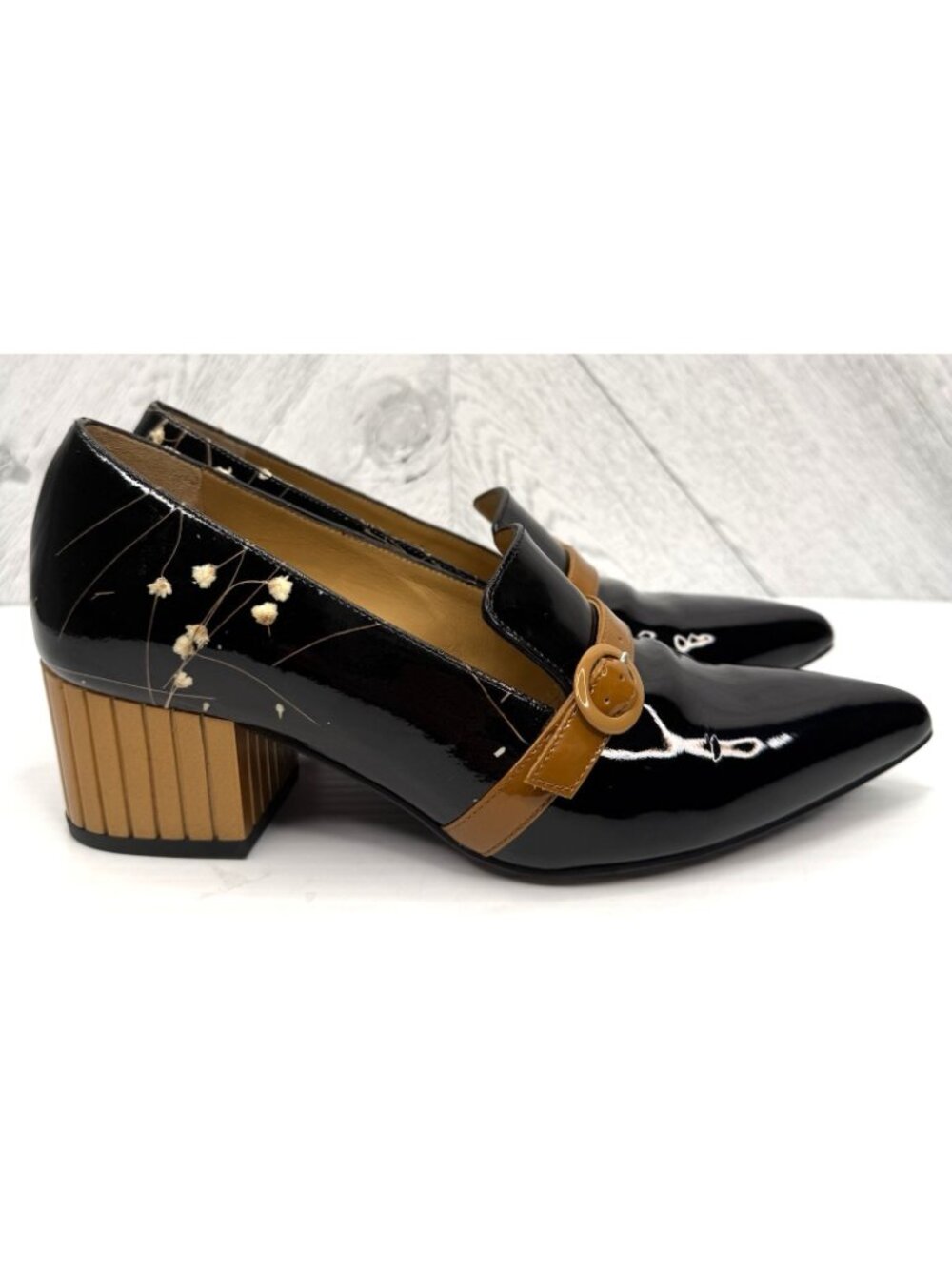 John Fluevog Gigi Effortless Womens 7 Black Floral Patent Mary Jane Pumps Y2K - Picture 7 of 14